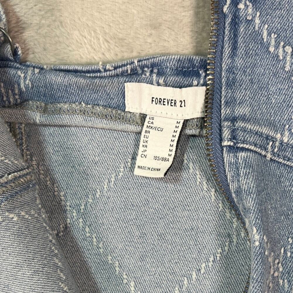Y2K Denim Bodycon Dress Medium Zip Front Forever 21 Blue Mini Dress - Picture 3 of 5